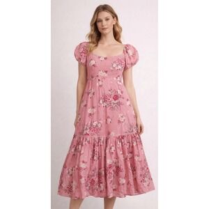 LoveShackFancy Chintz Floral Maxi Dress Puff Sleeves Lace Trim Cotton Sz 8